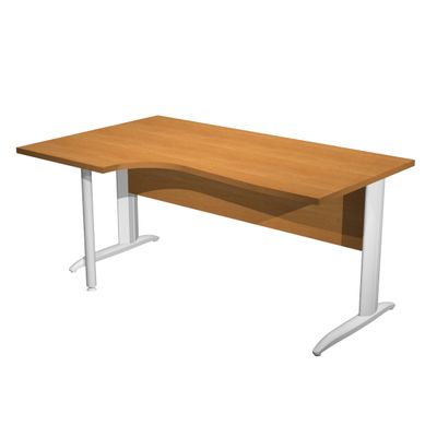 Bureau compact Trend - retour à gauche avec pieds métal en L + pied de renfort - L160 - plateau imitation noyer clair - pied métal alu