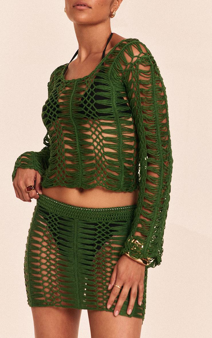 Vert Emeraude Mini Jupe En Tricot Crochet Petite