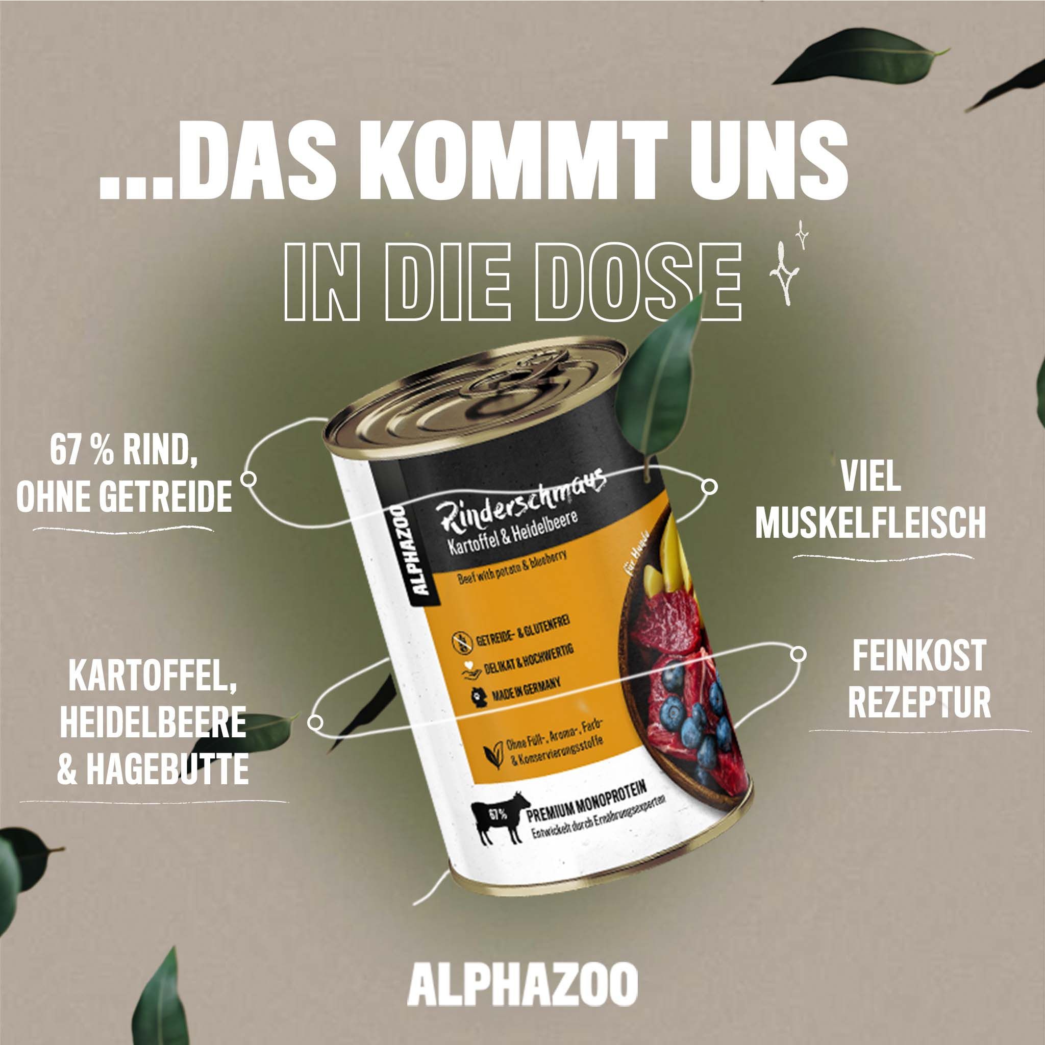 ALPHAZOO Rinderschmaus, Nassfutter Rind für Hunde