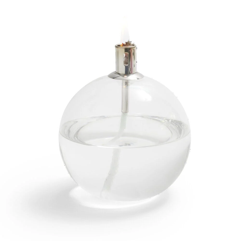 Lampe à huile ronde en verre et mèche coton H13cm