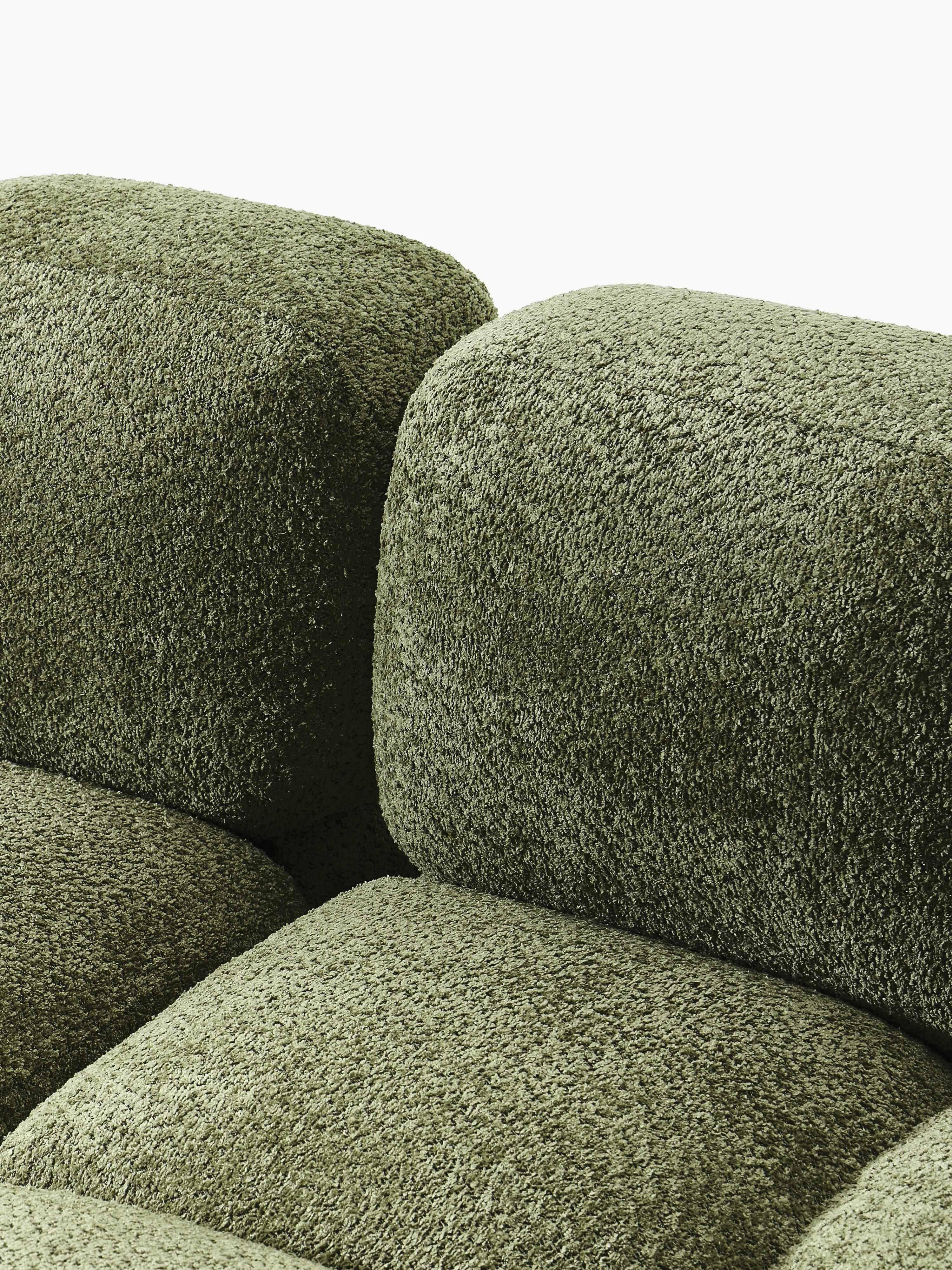 Modulaire bank Tayla (4-zits) van teddy bouclé met poef (links/rechts)