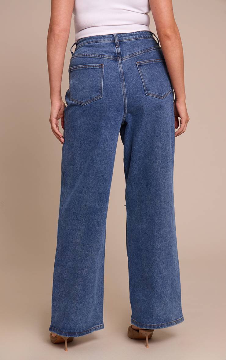 Vintage Mid Wash Jean Large En Denim Stretch Déchiré Aux Genoux Coupe Sculptante