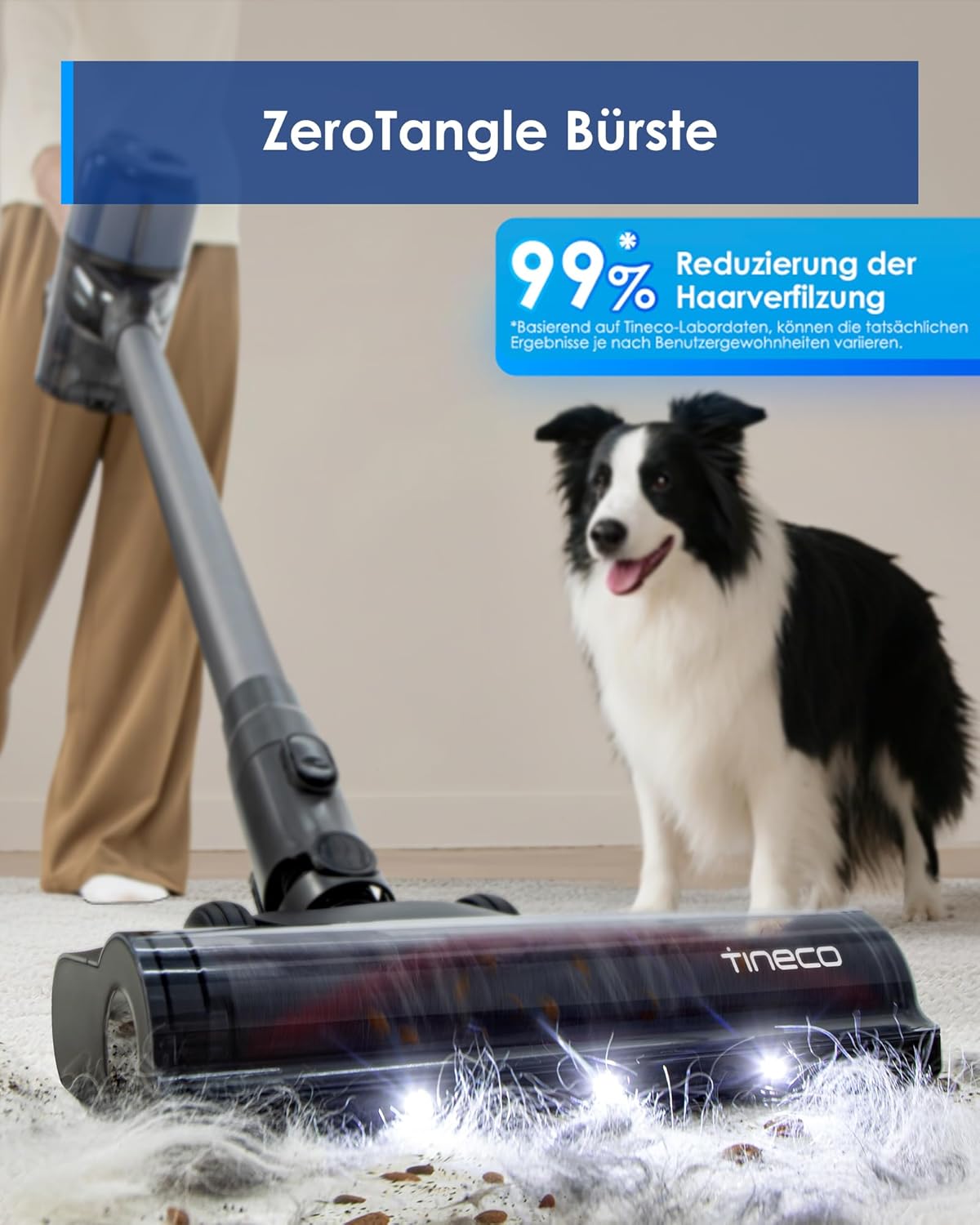Tineco Pure ONE S30 Akku Staubsauger, 150AW Saugleistung, bis zu 65 Min. Laufzeit, ZeroTangle-Bürste, LED-Licht, Kabelloser Handstaubsauger für Hartböden