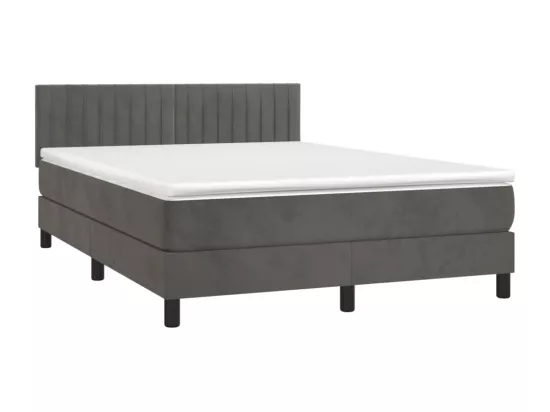 Sommier tapissier matelas et LED Gris foncé 140x190 cm Velours