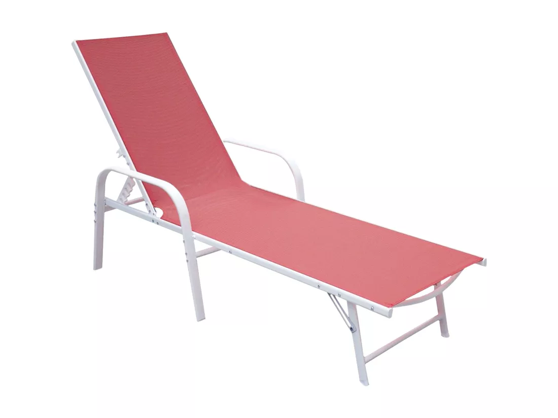 Lot de 2 bains de soleil SARDINIA en textilène rose - structure blanche - HAPPY GARDEN
