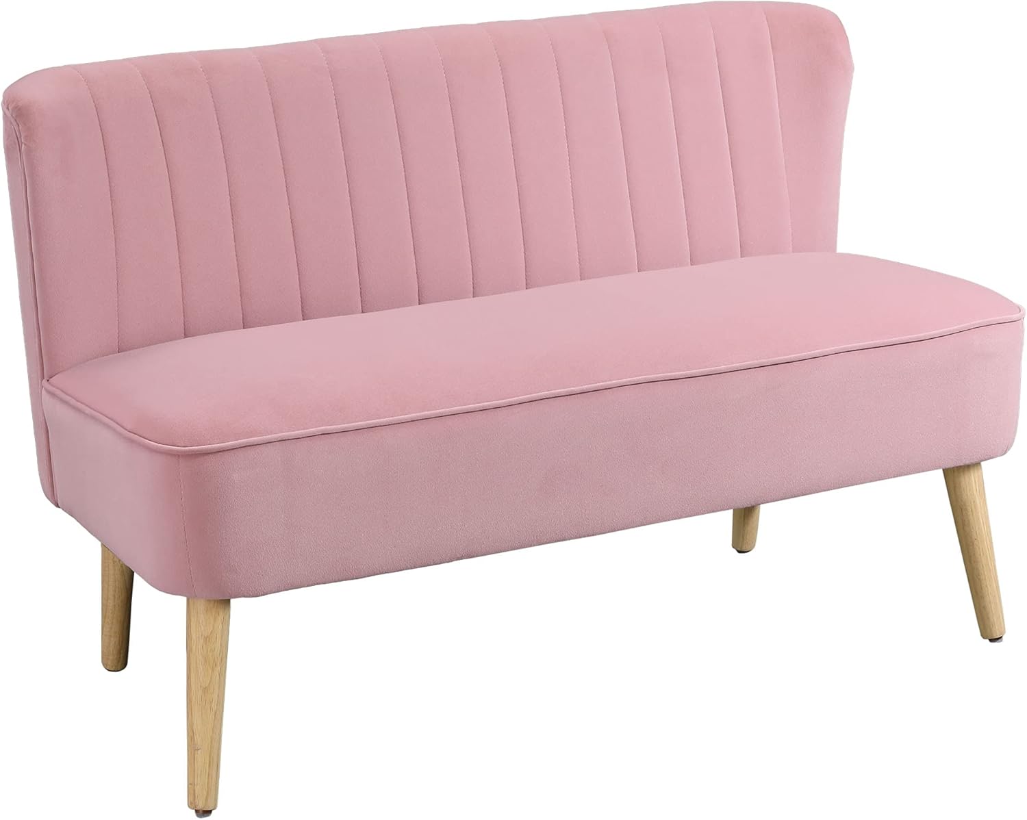 HOMCOM Sofa 2 Sitzer Couch, Kleine Loveseat mit Samt-Optik Modern Polstersofa für Wohnzimmer, Schlafzimmer, kleinen Raum, Rosa 117 x 56,5 x 77 cm