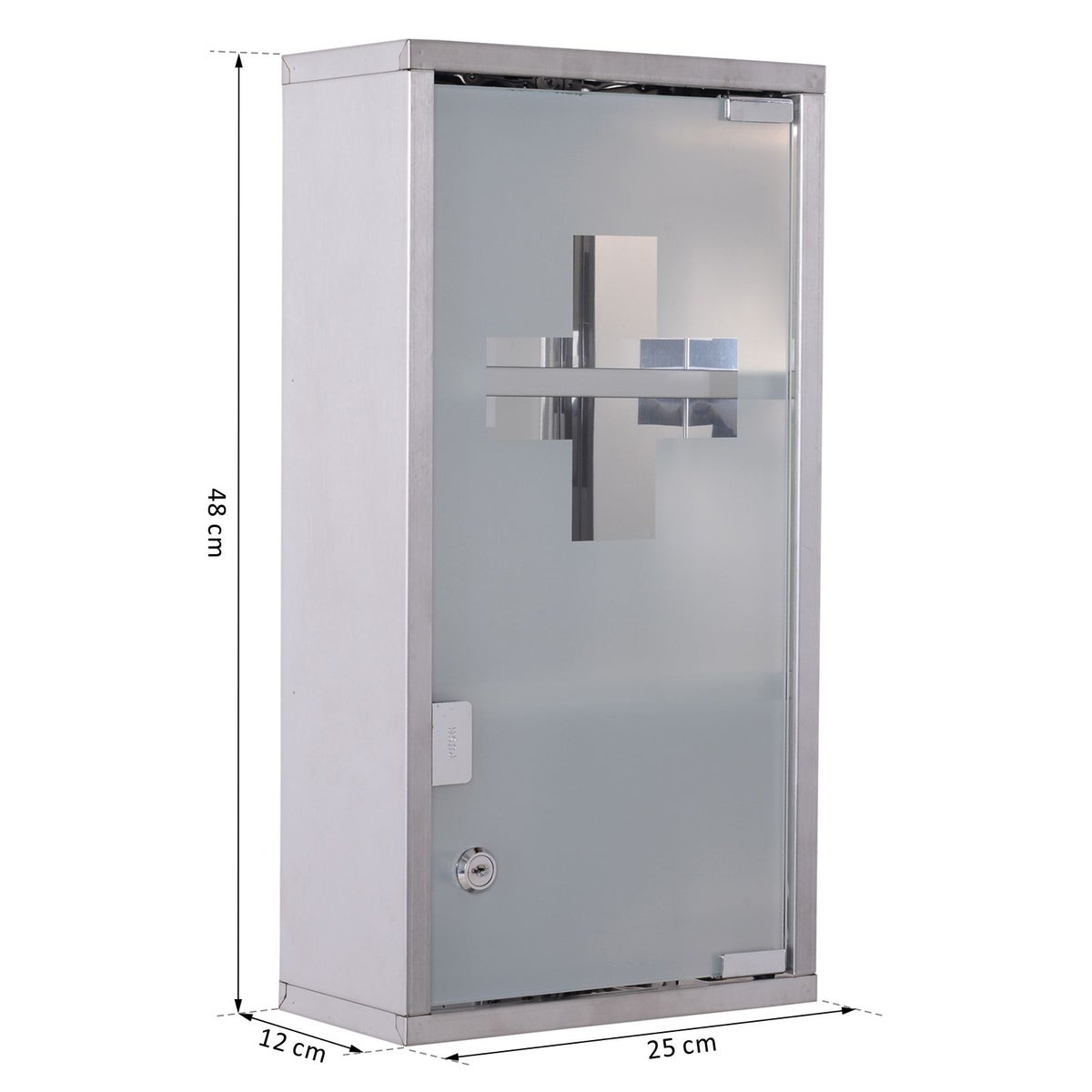 HOMCOM Medicijnkast, afsluitbare apothekerskast, EHBO-kast met 3 compartimenten, wandkast, roestvrij staal, zilver, 25 x 12 x 48 cm