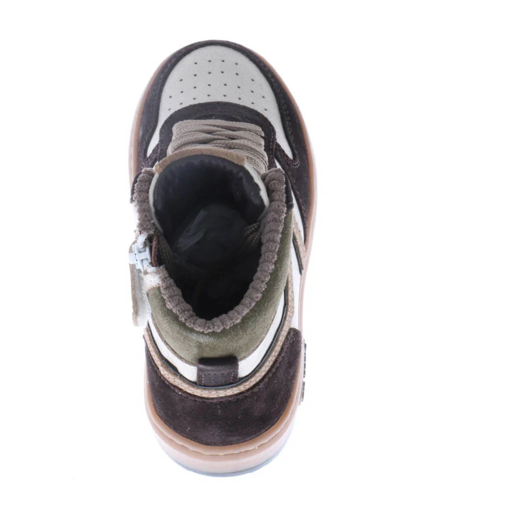 Hip leren sneakers donkerbruin/wit