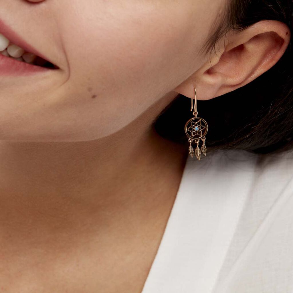 Boucles D'oreilles Pendantes Attrape Reves Plaque Or Pierre