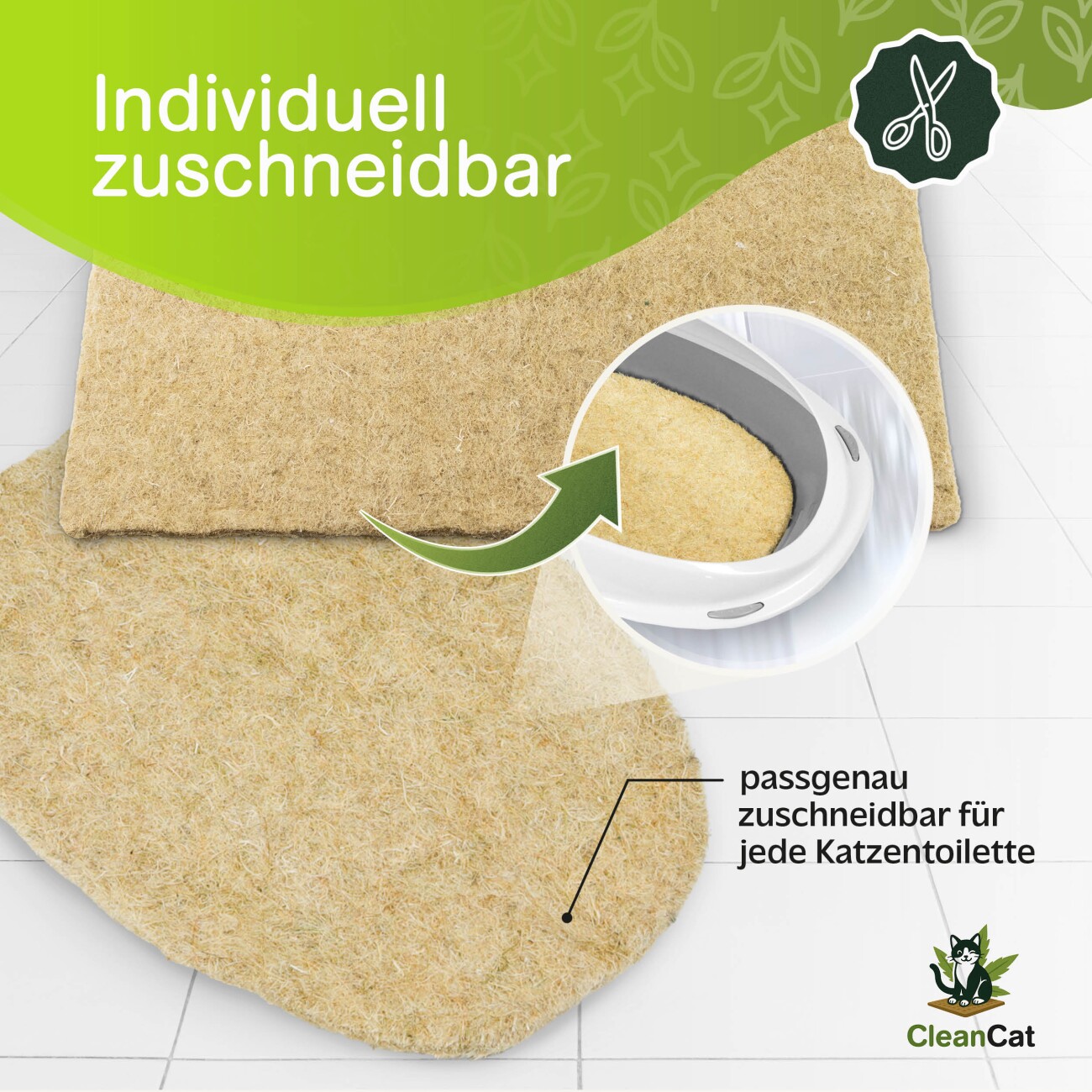 Rohrschneider CleanCat Hanfmatte 5 mm stark als Katzenstreu-Ersatz, zuschneidbar, geruchsneutralisierend 5