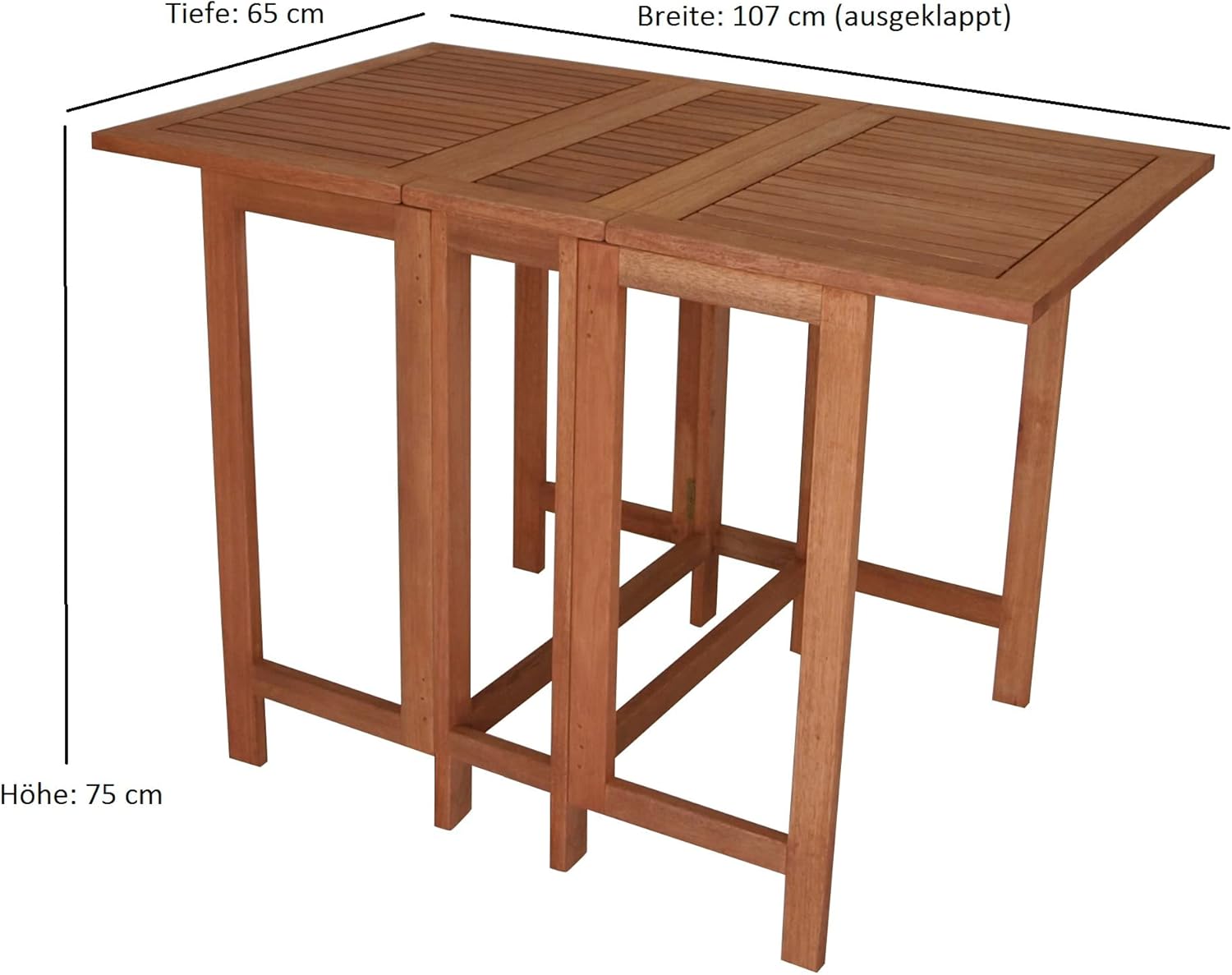 Doppel Klappentisch Balkon Tisch 107x65x74cm rechteckig, Eukalyptus geölt, braun, FSC®-Zertifiziert
