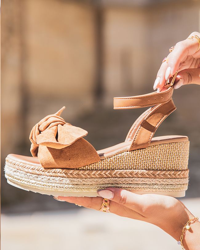 Sandale femme compensée camel - Eva