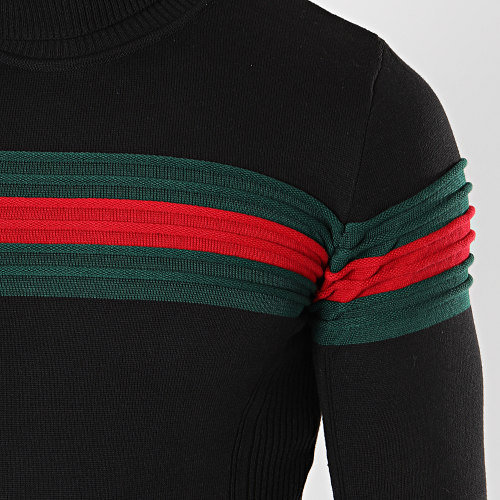 Pull Col Roulé Avec Bande Vert Et Rouge JUM-11 Noir