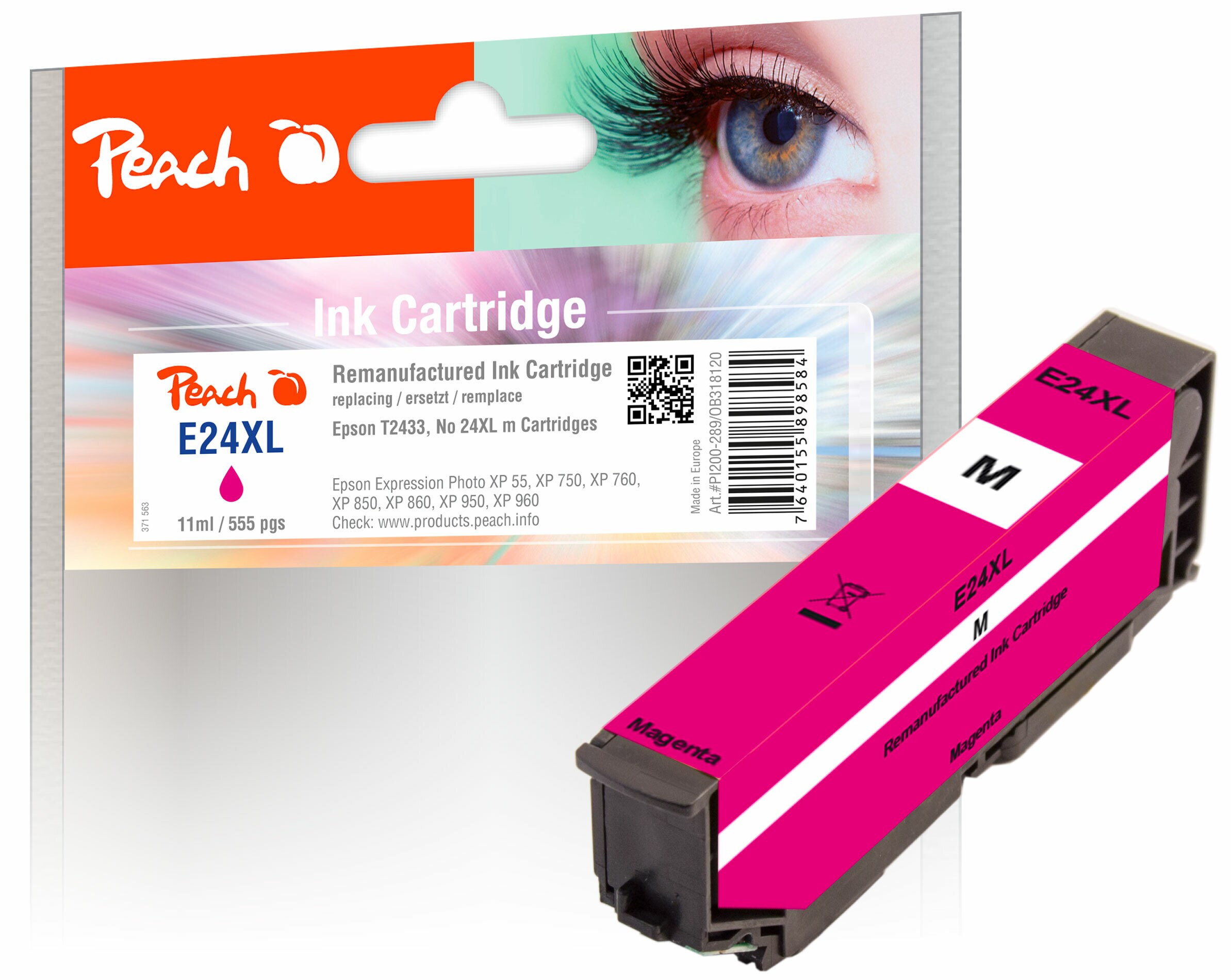 Peach E24 XLm Druckerpatrone XL ma ersetzt Epson No. 24XL m, C13T24334010 für z.B. Epson Expression Photo XP -55, Epson Expression Photo XP -750 (wiederaufbereitet)