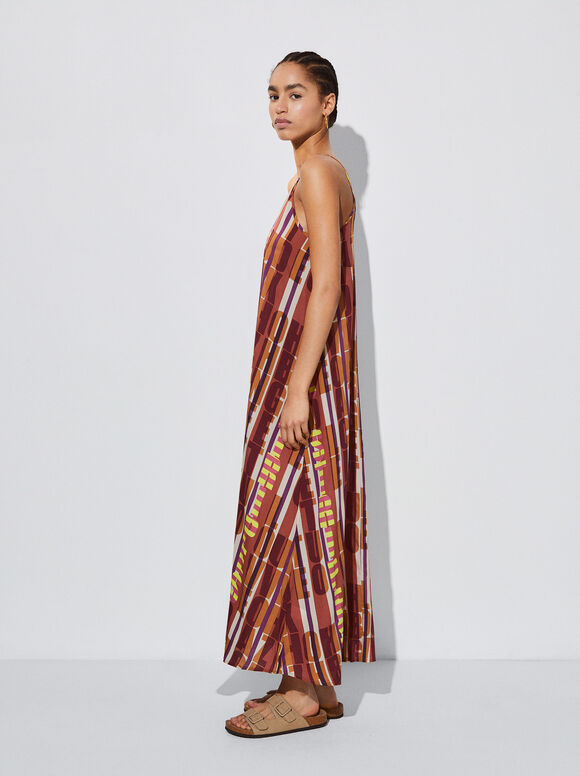 Vestido longo estampado - Multicolorido