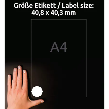 Avery Zweckform 5082 Wiederablösbare, achteckige Etiketten,A4 40,8 x 40,3 mm, 10 Bogen/240 Etiketten, weiß