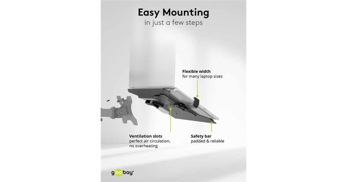 goobayLaptophouder voor monitorarm,10 tot 15,6 inch standaard  (Zwart)