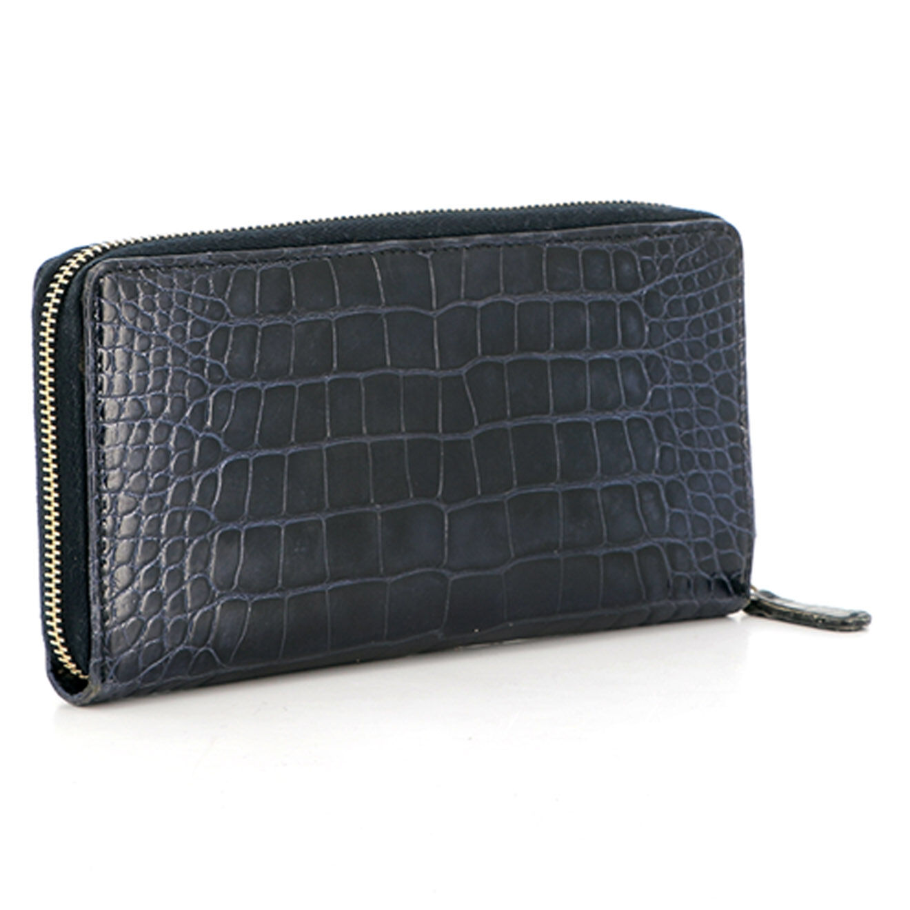 Saint Laurent Portefeuille en Cuir embossé croco bleu marine Etat: Très bon état - 19x2 cm