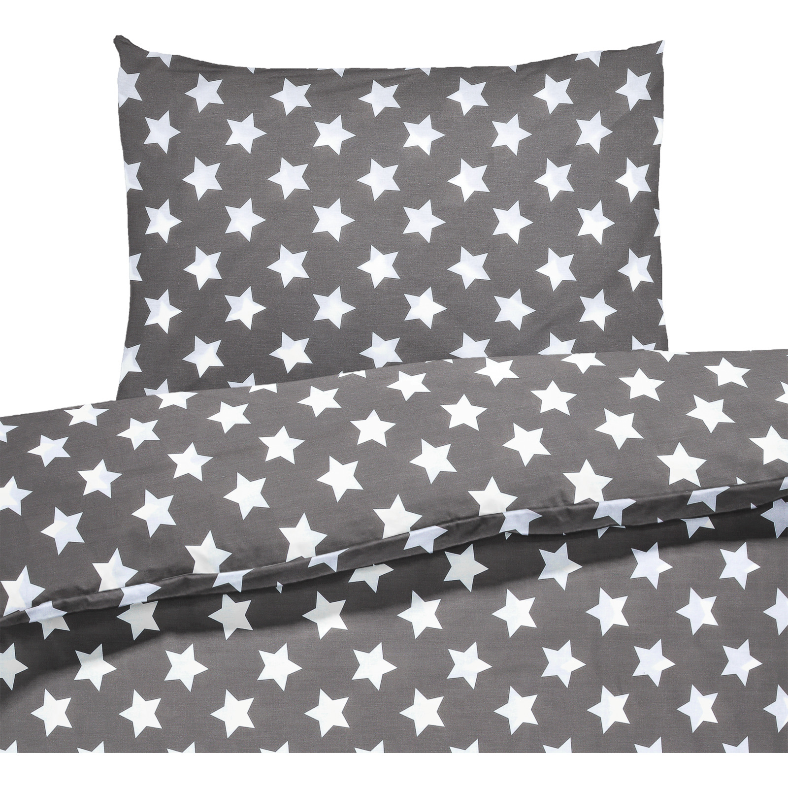 Bettwäsche Renforcé Sterne silber 200x210 2x65x65 Bettanzug Fra