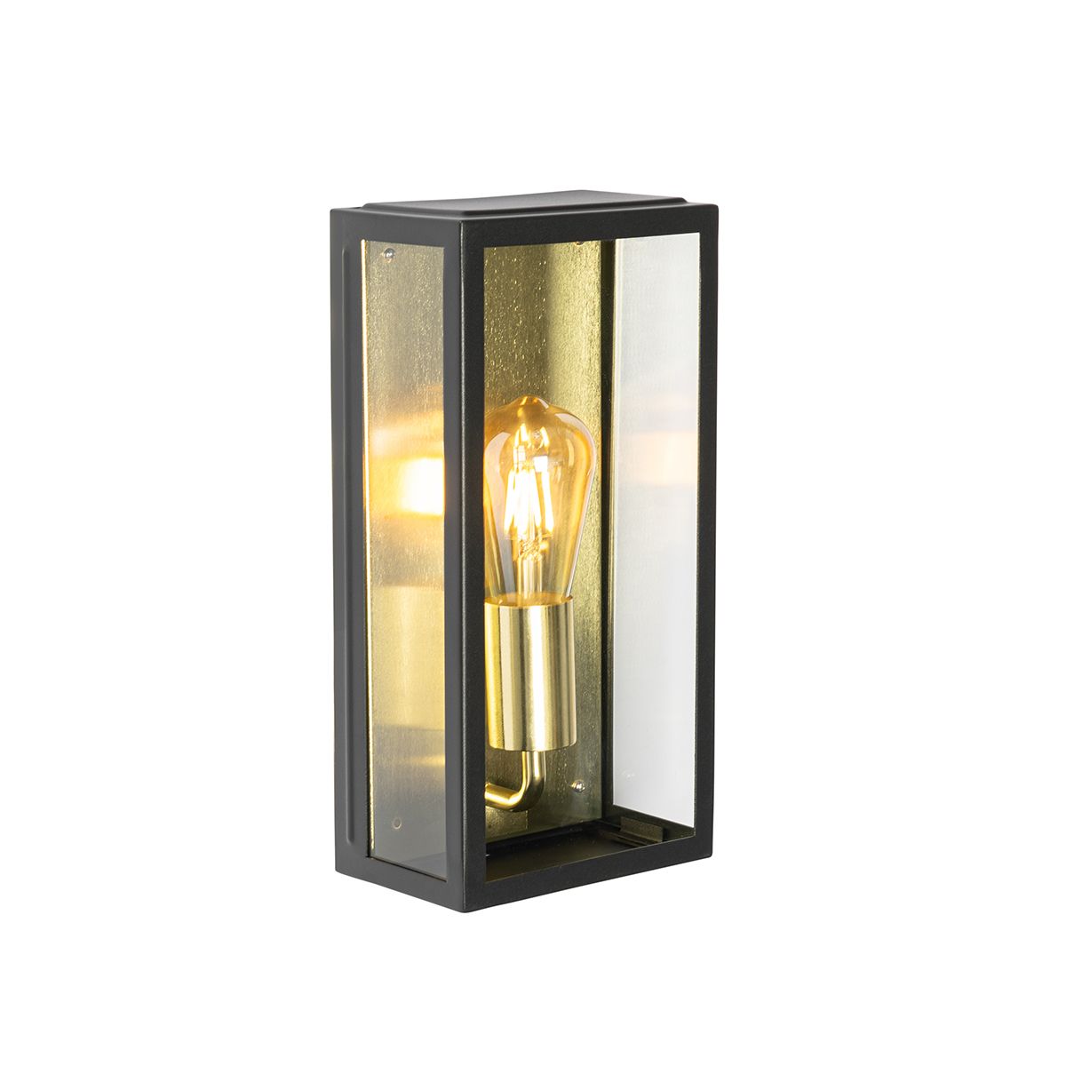 Industriële buiten wandlamp zwart met goud IP44 - Rotterdam