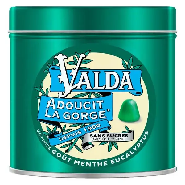 Gomas de mascar Valda sem açúcar com menta e eucalipto para aliviar a garganta, 140g