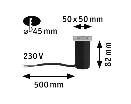 Paulmann inbouw vloerlamp IP67 vierkant 2W 20 lm 3000K warm wit 50x50mm Huis geborsteld roestvrij staal 230V