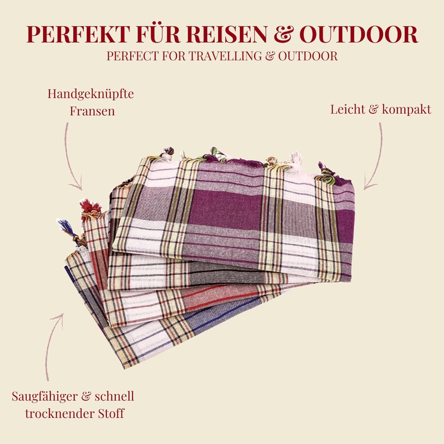 Carenesse Hamamtuch Classic Set rot, schwarz, blau, beere 80 x 170 cm