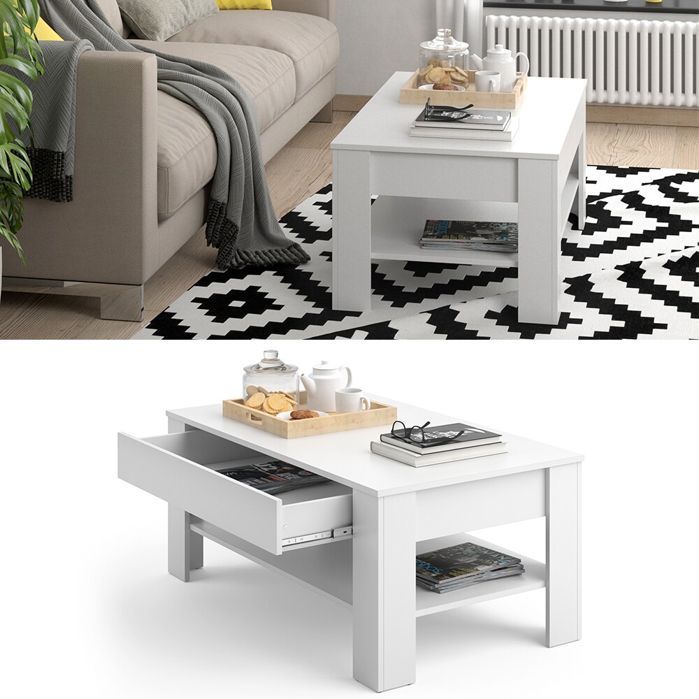 Vicco Couchtisch mit Schublade Beistelltisch Kaffeetisch 110 x 65 cm Weiß