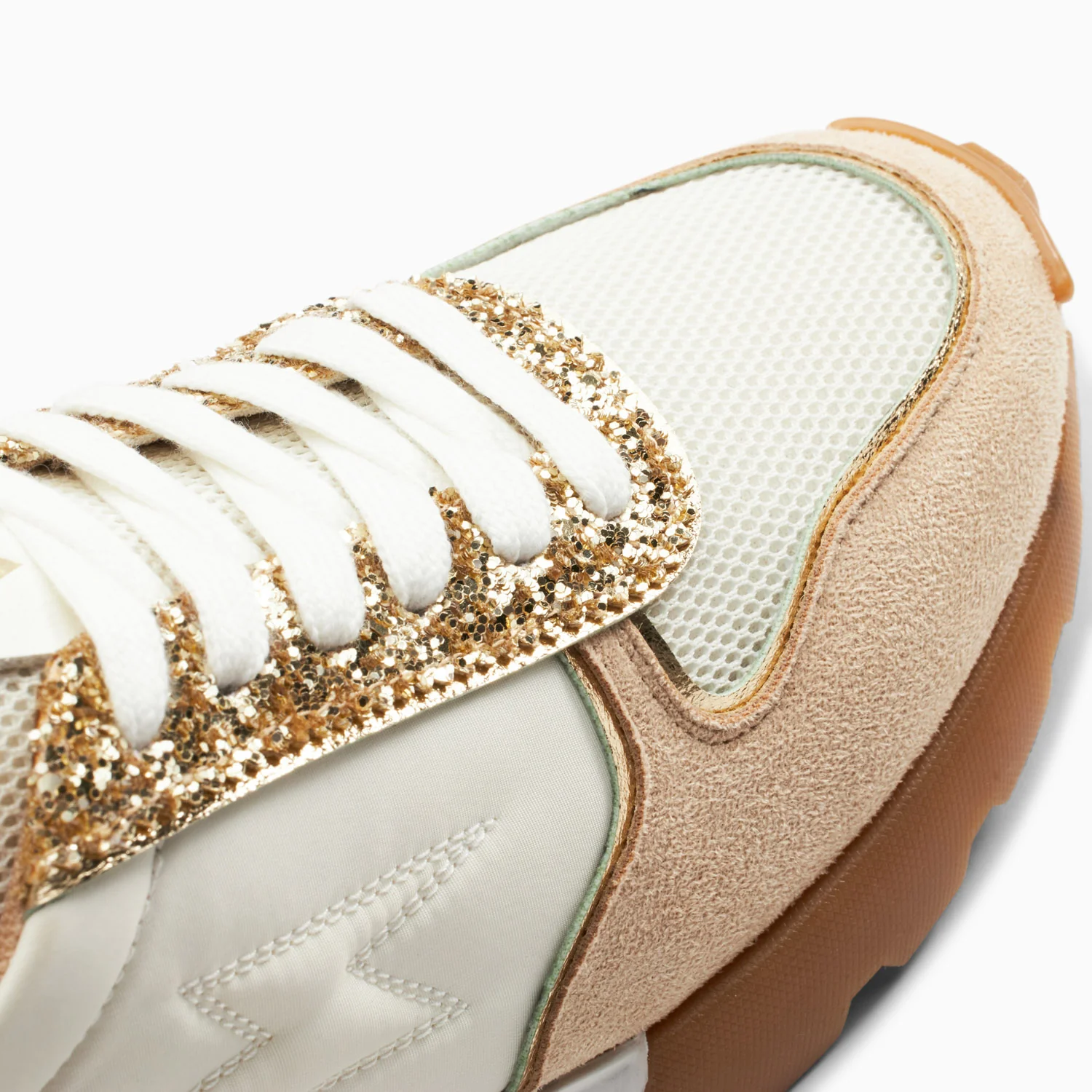 Sneakers-Baskets éclair Paola beige et or à semelle running