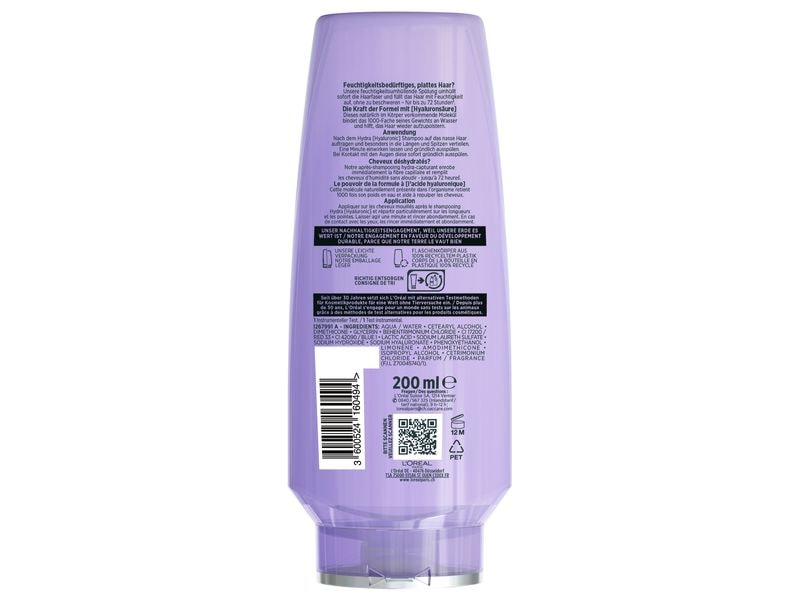 L'Oréal Elsève Haarspülung Hydra Hyaluronic 72H 200 ml Conditioner entwirrt das Haar und versorgt es für 72h mit Feuchtigkeit