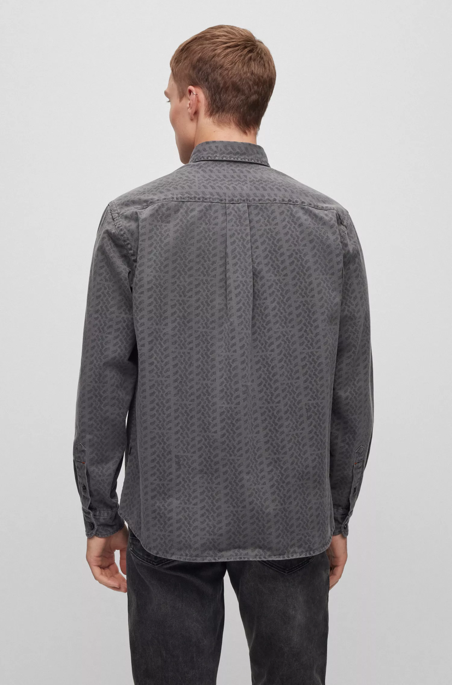 Camisa BOSS laranja de modelagem relaxada em algodão com estampa de pneus.