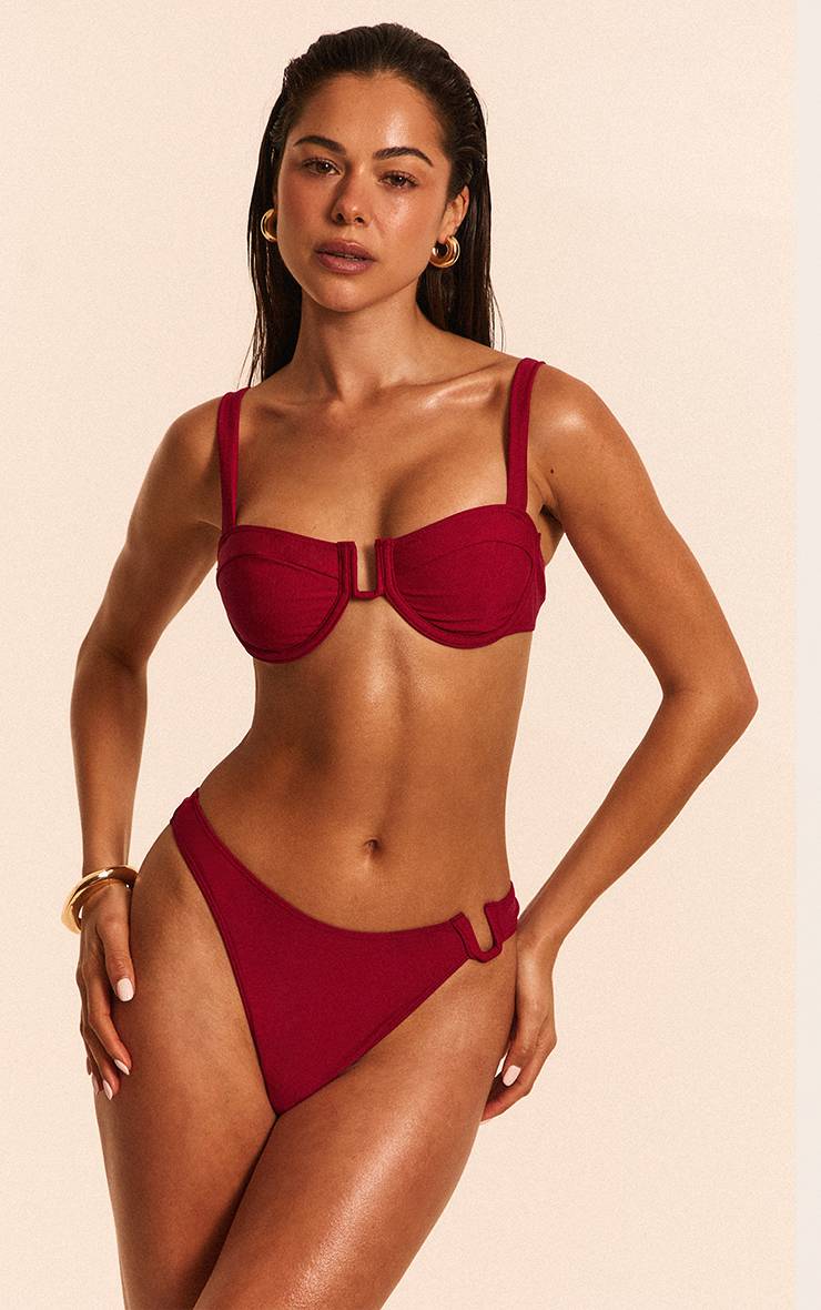 Rouge Bordeaux Bas De Bikini Tanga Avec Barre En U