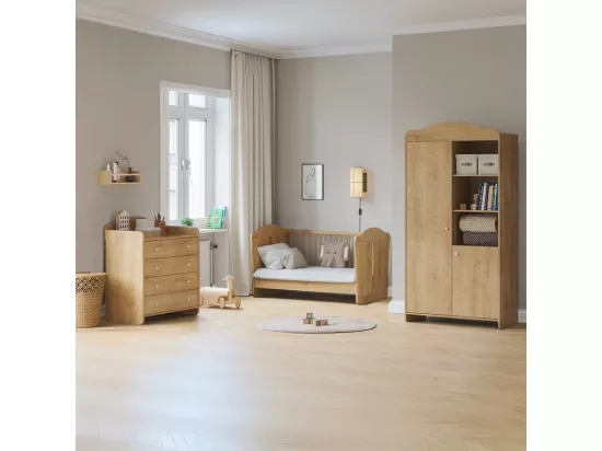 Chambre complète lit évolutif 70x140 commode à langer et armoire 2 portes Megeve Bois