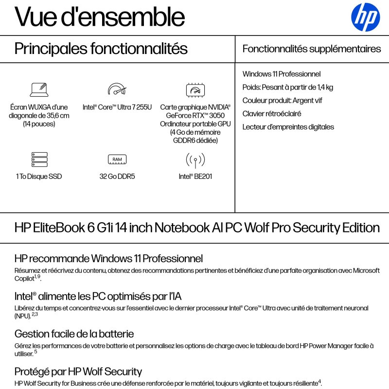 HP EliteBook 6 G1i AI PC Wolf Pro Security Edition Intel Core Ultra 7 255U Ordinateur portable 35,6 cm (14