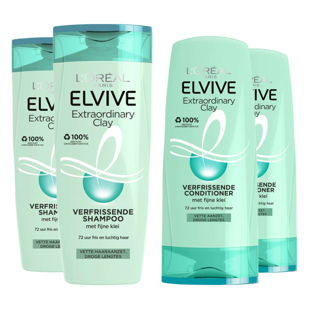 L'Oréal Elvive Extraordinary Clay - Shampoo 2x 250 ml & Conditioner 2x 200 ml - Pakket