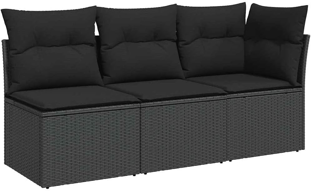 vidaXL Gartensofa mit Kissen 3-Sitzer, Sofa mit Staufach unter Sitzfläche, Terrassensofa mit abnehmbarem waschbarem Bezug, Gartenmöbel Terrassenmöbel, Schwarz Poly Rattan