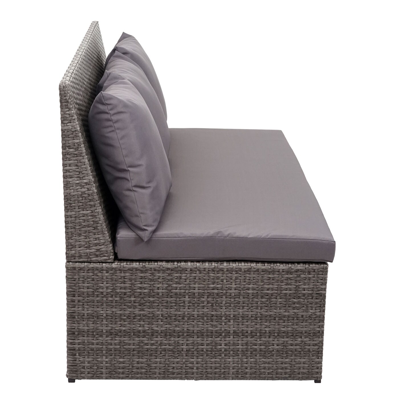 2er-Set Poly-Rattan 2er Sofa MCW-G16, Lounge-Gartenbank Sitzbank Sessel, Gastronomie 120cm ~ grau, Kissen dunkelgrau