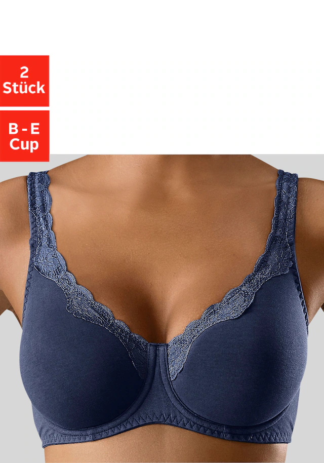 petite fleur Bügel-BH, 2 Stücker Packung, aus Baumwolle mit Spitzenkante und breiteren Trägern