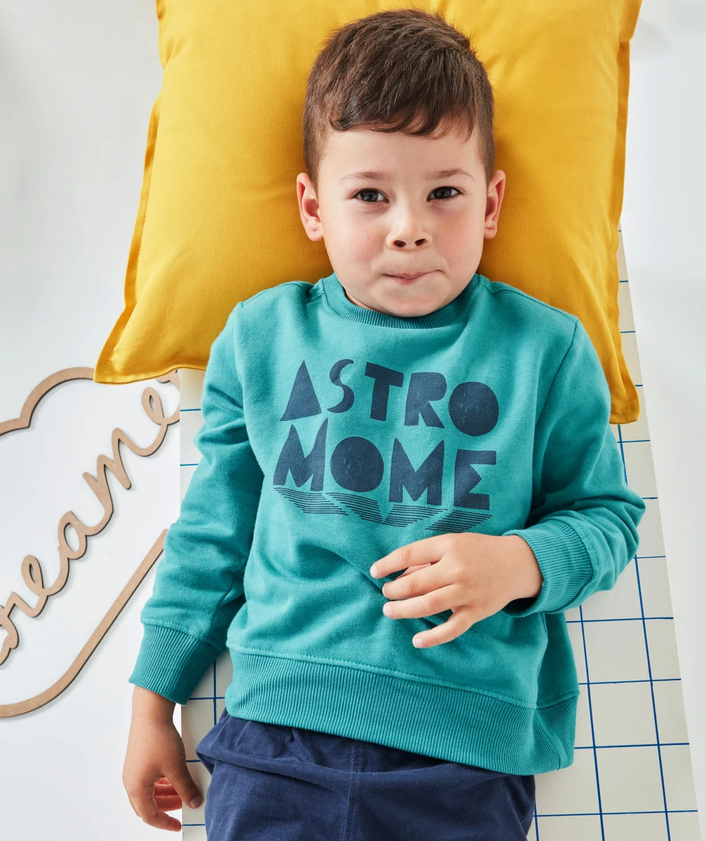 PYJAMA GARÇON EN FIBRES RECYCLÉES BLEU MESSAGE ASTRONOME