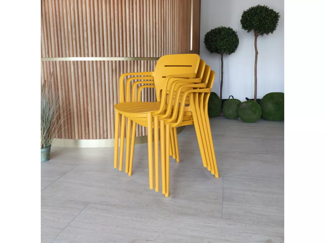 Now's Home - Lot De 4 Fauteuils De Table Jaune Exterieur En Polypropylene