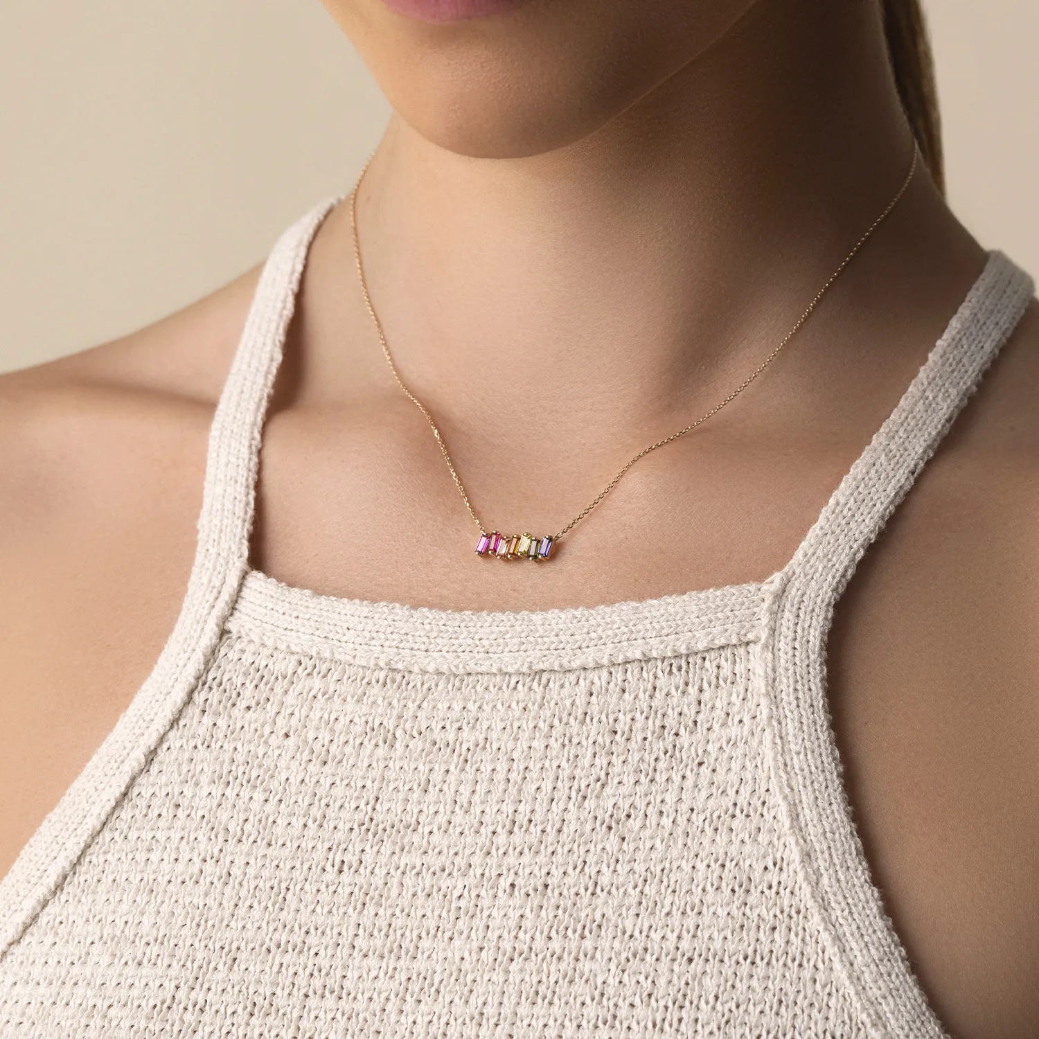 Suzanne Kalan Rainbow Baguette Bar Halskæde 14 kt. Guld PN414-YGRBW