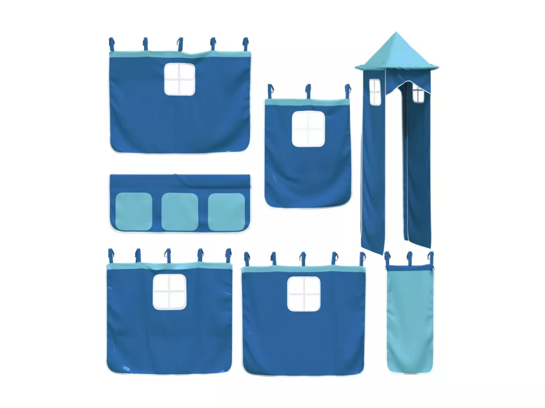 Lit mezzanine enfants avec tour bleu 80x200cm bois pin massif