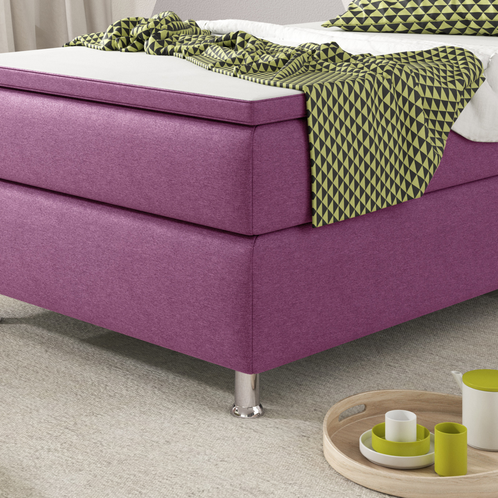 Boxspringbett - pink - mit Topper - H3 - 90x200 cm