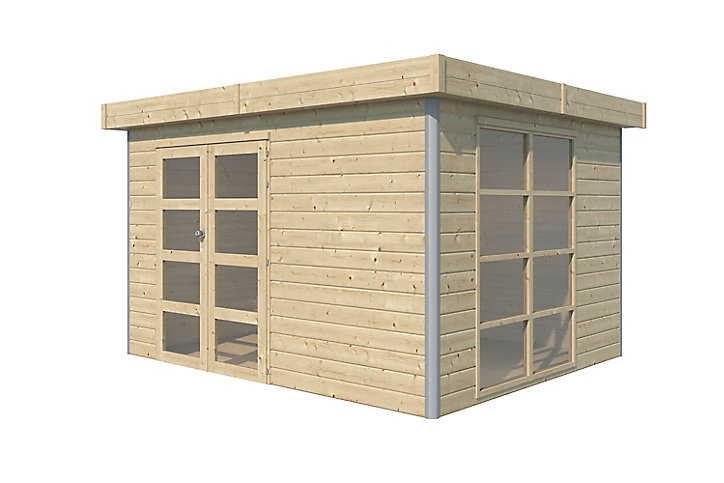Abri de jardin Lindo 2 L en bois coloris naturel ép.28 mm surface extérieure 12,65 m²