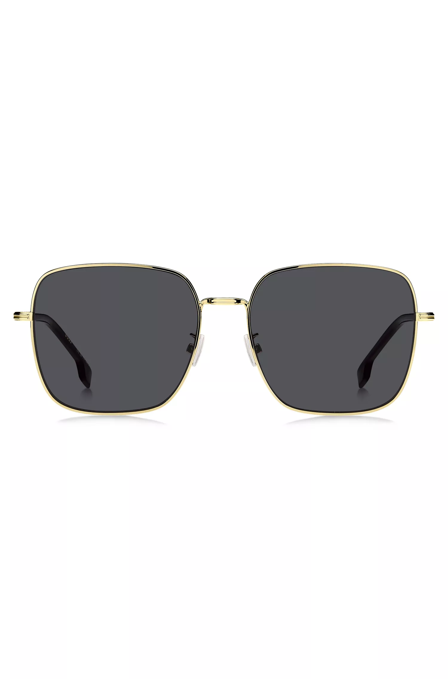 Óculos de sol BOSS em tons de preto e dourado com detalhes exclusivos.