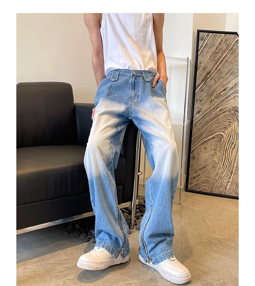 Freehop - Hoge taille gewassen ritszoom losse jeans