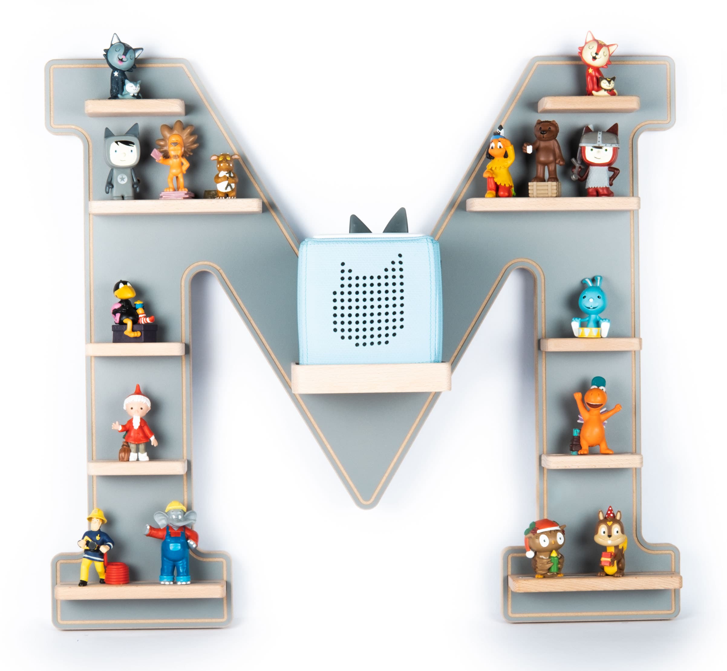BOARTI Holz Buchstabe M Kinder Regal Toniebox Figuren Wandregal Tonies Musikbox