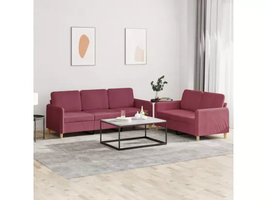 Ensemble de canapés 2 pcs avec coussins Rouge bordeaux Tissu