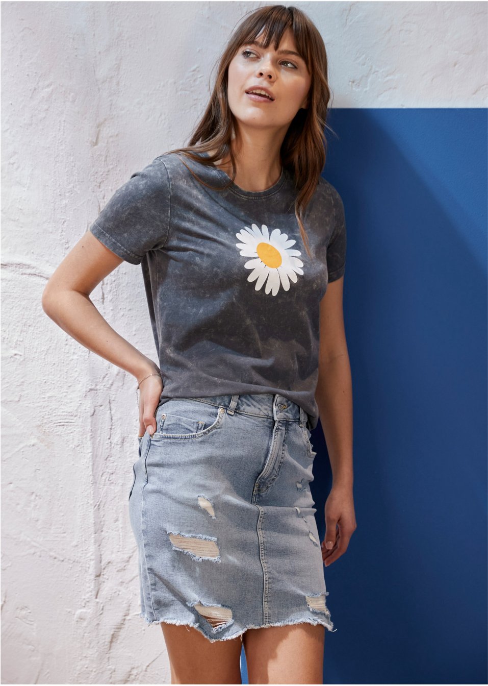 T-shirt imprimé délavé à l'acide