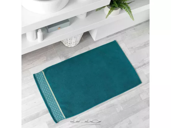 Tapis de bain avec broderies jacquards en coton - Bleu canard - L 85 x l 50 cm